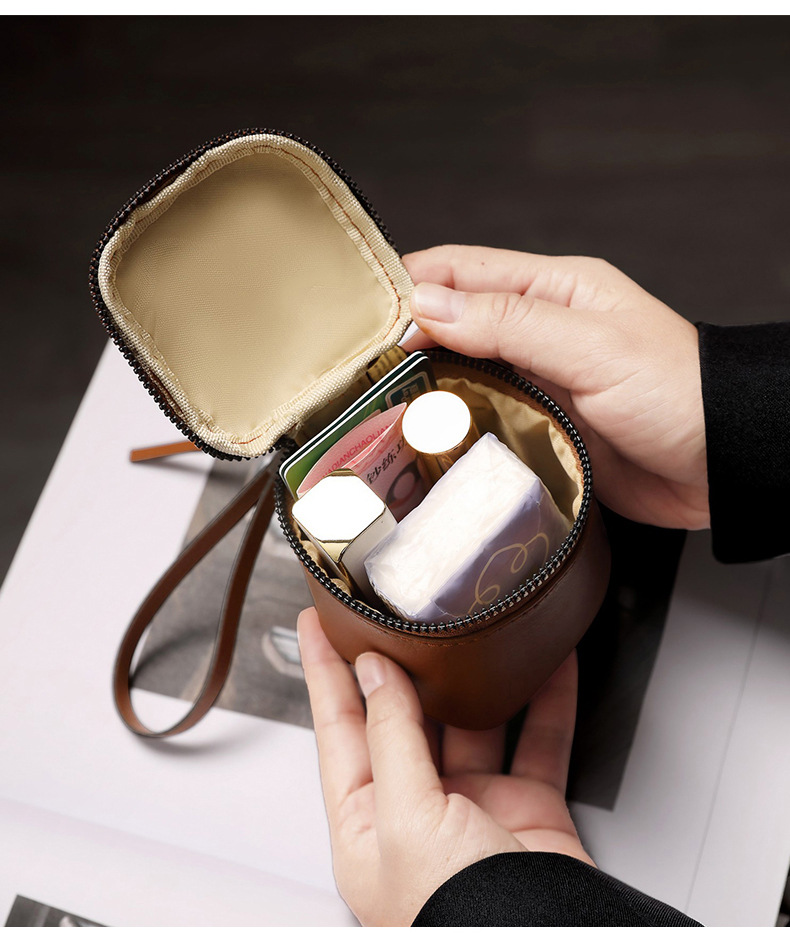 Brown 2 Pack Mini PU Leather Cube Cosmetic Bag - Portable Travel Pouch for view 3