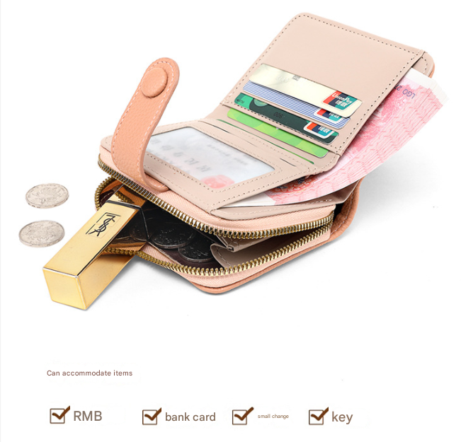 Red-brown Women's Short PU Leather Wallet 2 Pack - Fashion Lychee Grain Purse view 2