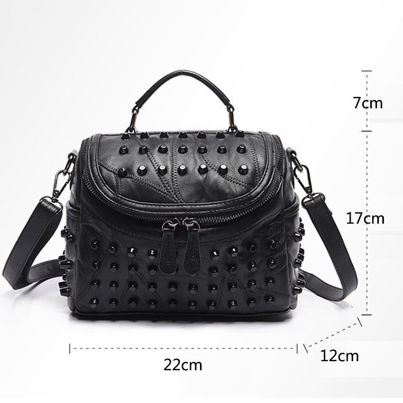 Women's Black Studded Handbag Soft PU Leather Crossbody Shoulder Bag with view 2