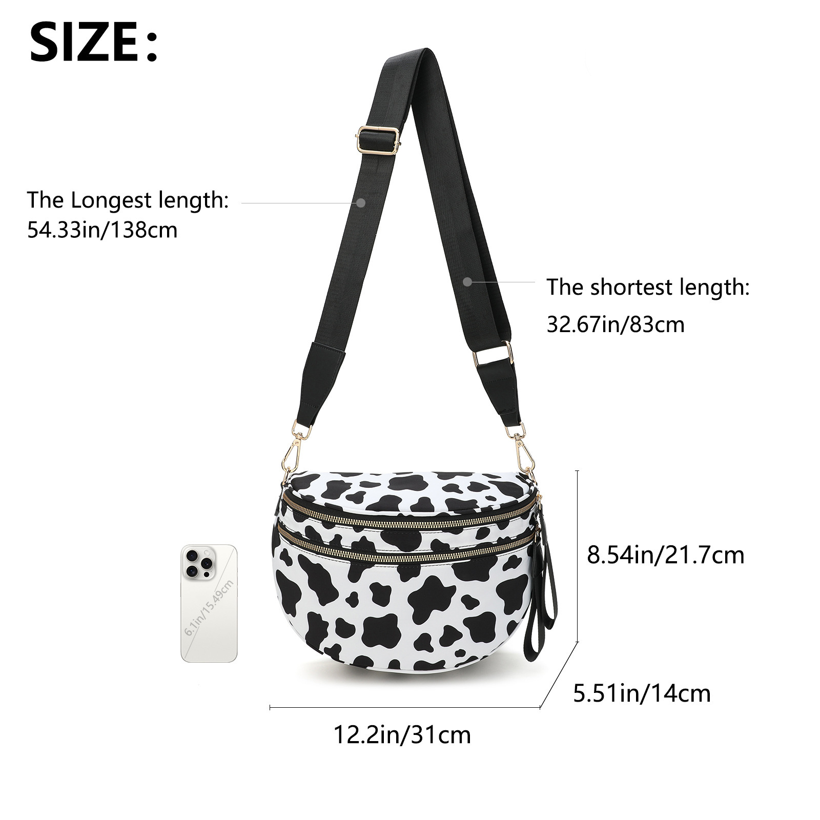 Black Women's Large Crescent Crossbody Bag Lightweight Oxford Cloth Shoulder view 2