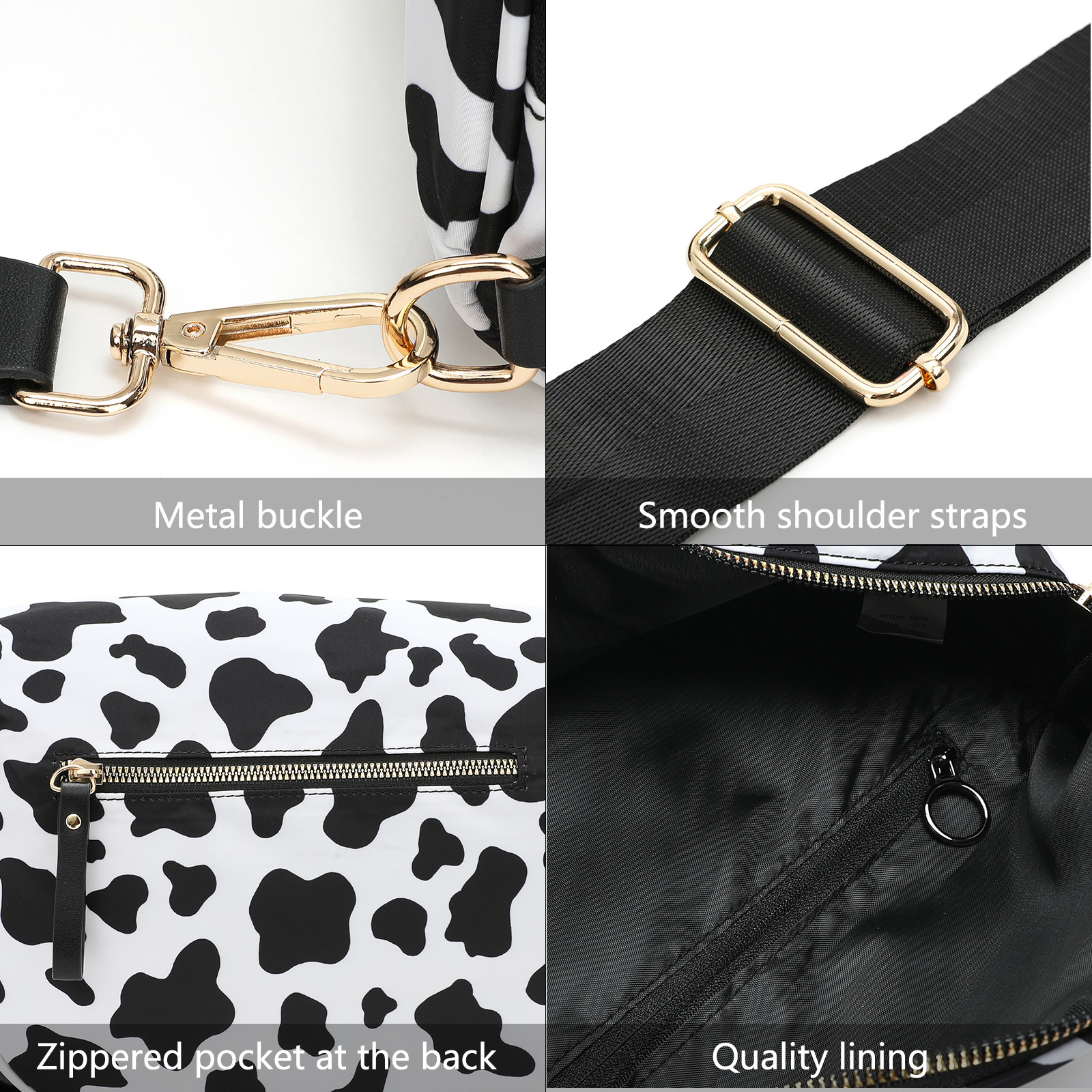 Black Women's Large Crescent Crossbody Bag Lightweight Oxford Cloth Shoulder view 3