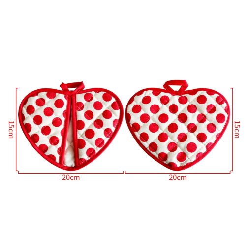 Red 2 Pack Heart Shaped Oven Mitts Heat Resistant Cotton Pot Holders Double — image 1