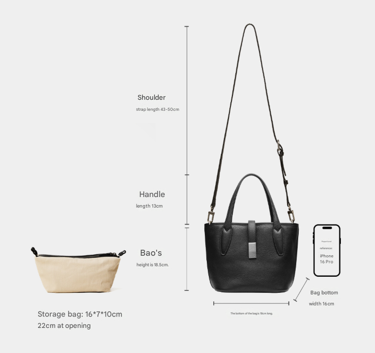 Black Women's Vegetable Tanned Leather Bucket Bag Minimalist Crossbody Handbag view 3