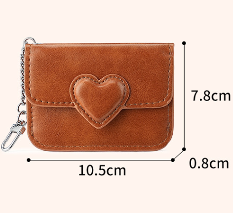 2PCS Black Women's Slim PU Leather Card Holder with Cute Heart Detail and view 2