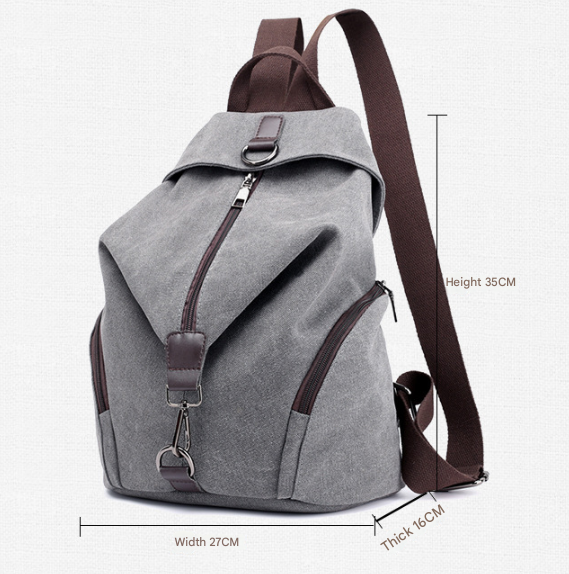 Grey Women's Vintage Canvas Backpack Casual Daypack Retro College School Bag view 2
