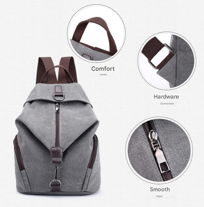 Blue Women's Vintage Canvas Backpack Casual Daypack Retro College School Bag view 3
