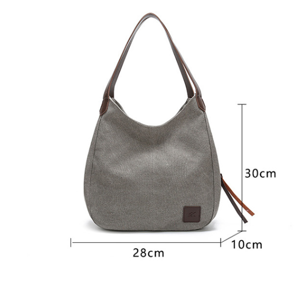 Black Women's Canvas Hobo Handbag Multi-Compartment Shoulder Tote Bag view 2