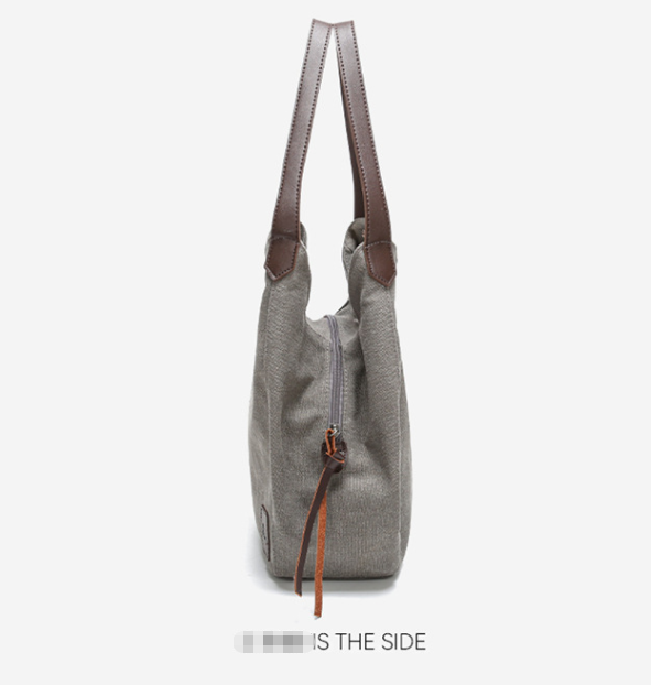 Black Women's Canvas Hobo Handbag Multi-Compartment Shoulder Tote Bag view 4