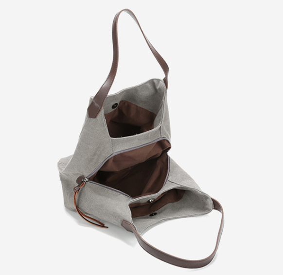 Coffee Women's Canvas Hobo Handbag Multi-Compartment Shoulder Tote Bag view 3