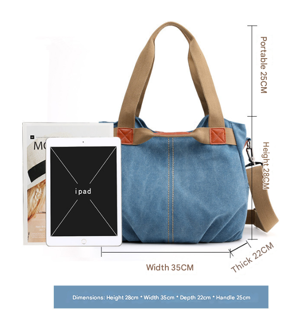 Dark Blue Women's Retro Canvas Tote Bag Large Capacity Shoulder Handbag view 3