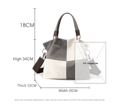Black Women's Canvas Patchwork Tote Bag Large Capacity Shoulder Handbag Fits view 2