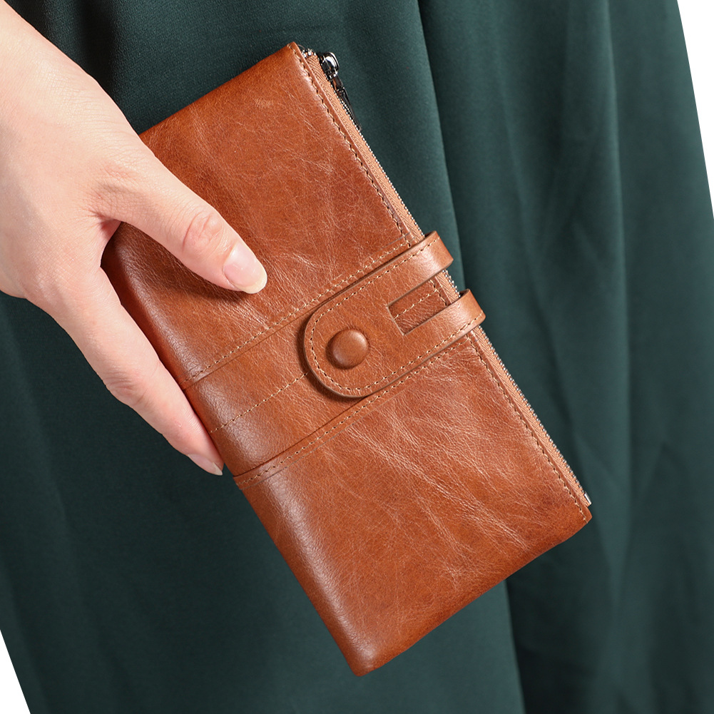 Green Premium Leather Long Wallet Clutch Organizer 19x10x3cm - 15 Card Slots view 2