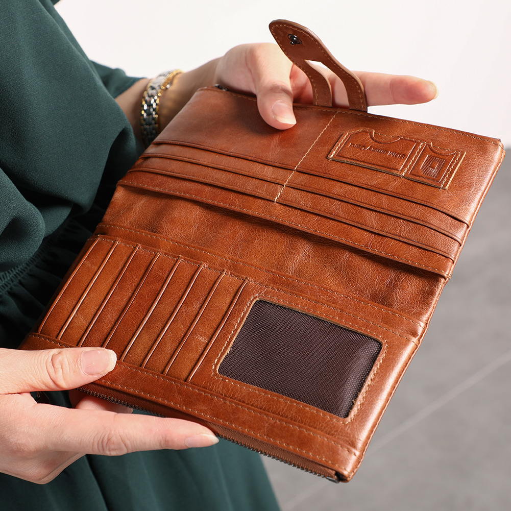 Red Premium Leather Long Wallet Clutch Organizer 19x10x3cm - 15 Card Slots view 3