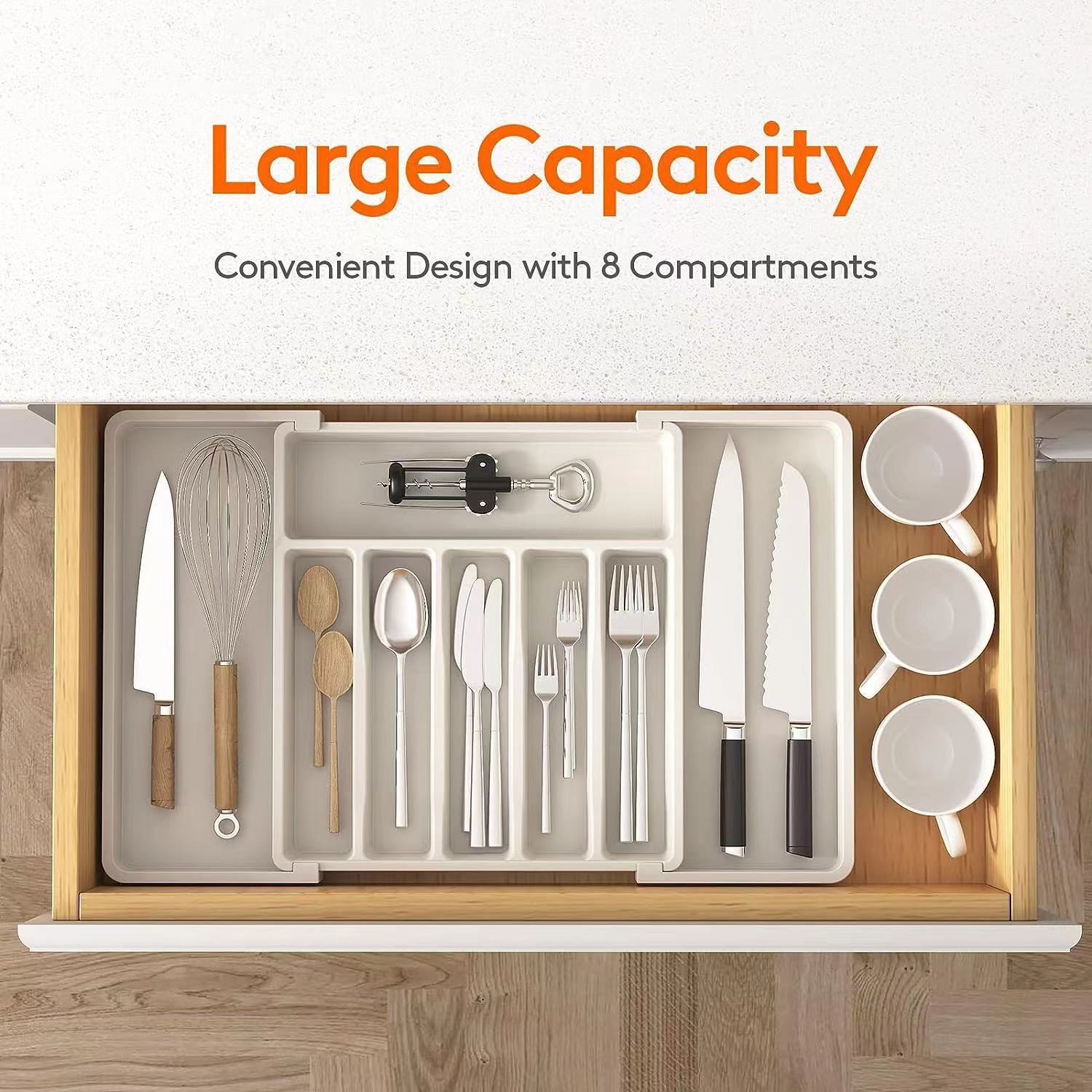Black Adjustable Cutlery Tray (33-57cm) view 4