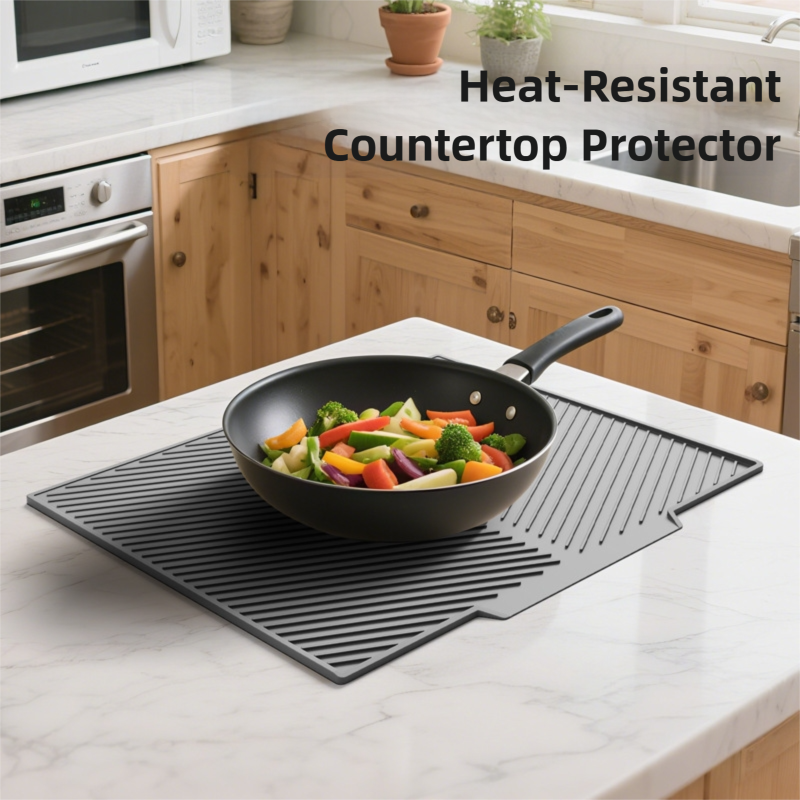 2PC Grey Multi-Use Drain Mat (37x27 cm) – Non-Slip Heat Protection for Dish view 3