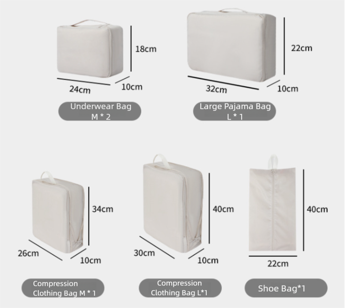 6-Piece Off-White Memory Fabric Travel Compression Packing Cubes Set - Waterproof view 5