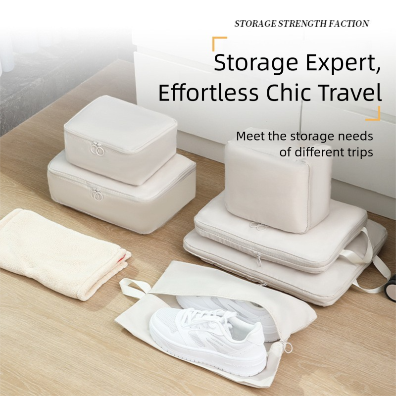 6-Piece Blue Memory Fabric Travel Compression Packing Cubes Set - Waterproof view 2