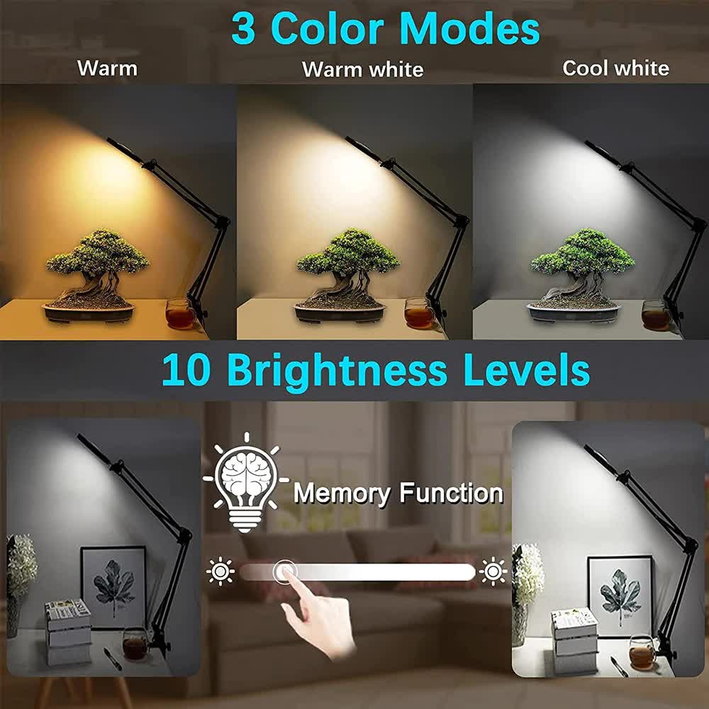 2-in-1 Black LED Magnifier Desk Lamp With Clip - Hands-Free view 2