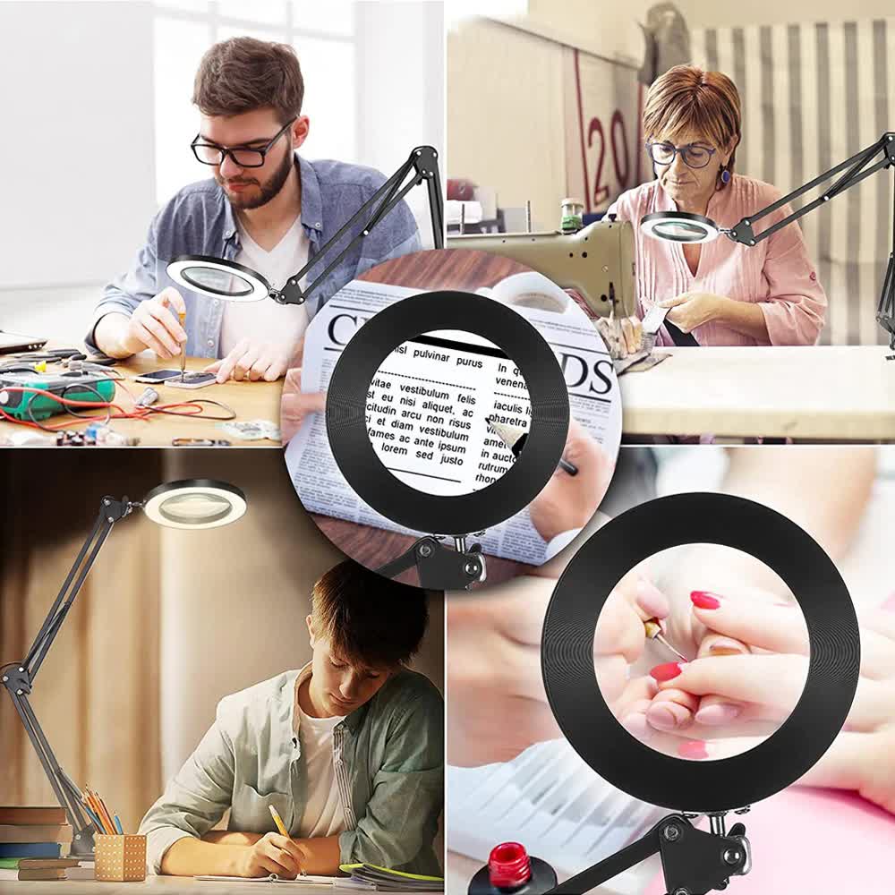 2-in-1 Black LED Magnifier Desk Lamp With Clip - Hands-Free view 4