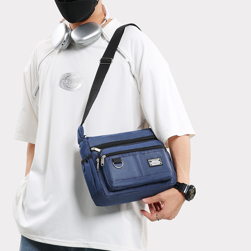 Dark Blue Men's Waterproof Oxford Cloth Crossbody Bag - Durable Anti-Theft view 4