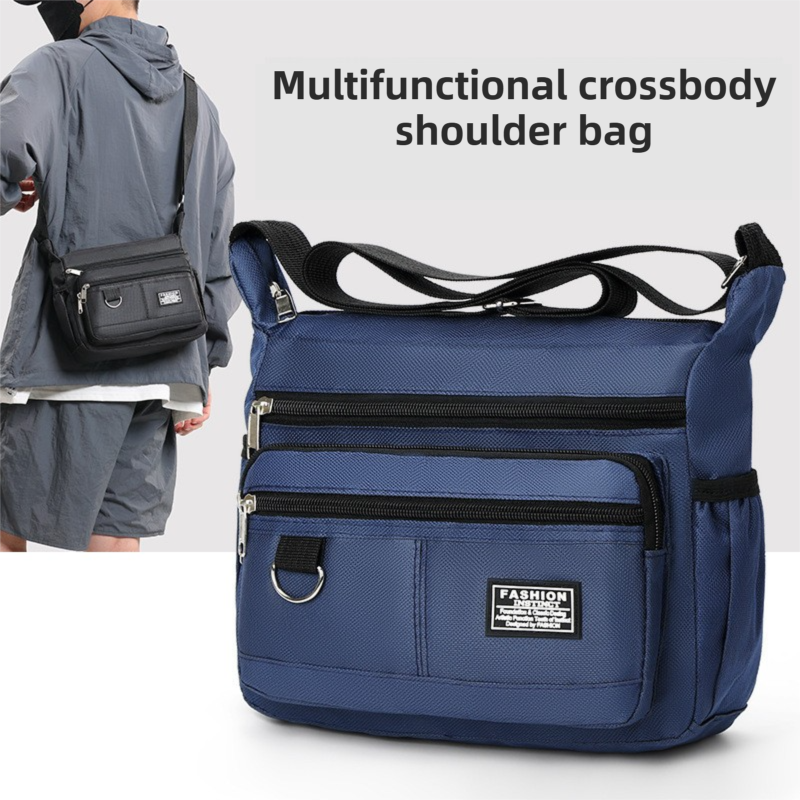 Grey Men's Waterproof Oxford Cloth Crossbody Bag - Durable Anti-Theft Shoulder view 2