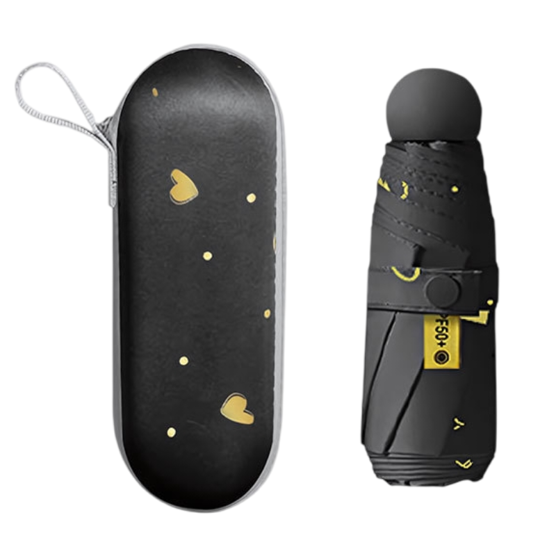 Black Ultra-Compact 5-Fold Waterproof All-Weather Umbrella for Women - Heart — image 1