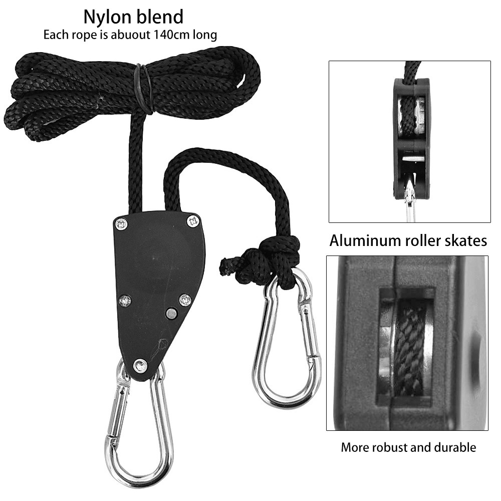 4-Pack 2M Heavy Duty Grow Light Hanger Rope Ratchet - All Black Adjustable view 4
