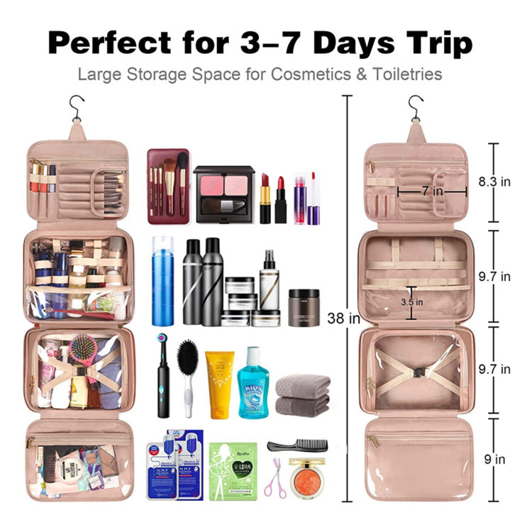 Blue Portable Large Hanging Womens' Luxury PU Leather Cosmetic Bag view 2