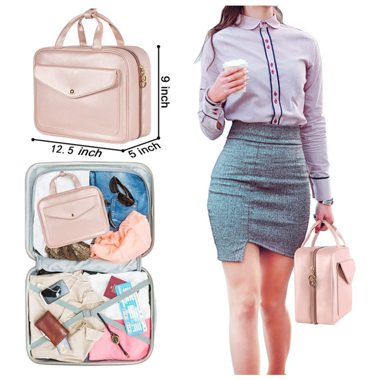 Blue Portable Large Hanging Womens' Luxury PU Leather Cosmetic Bag view 7