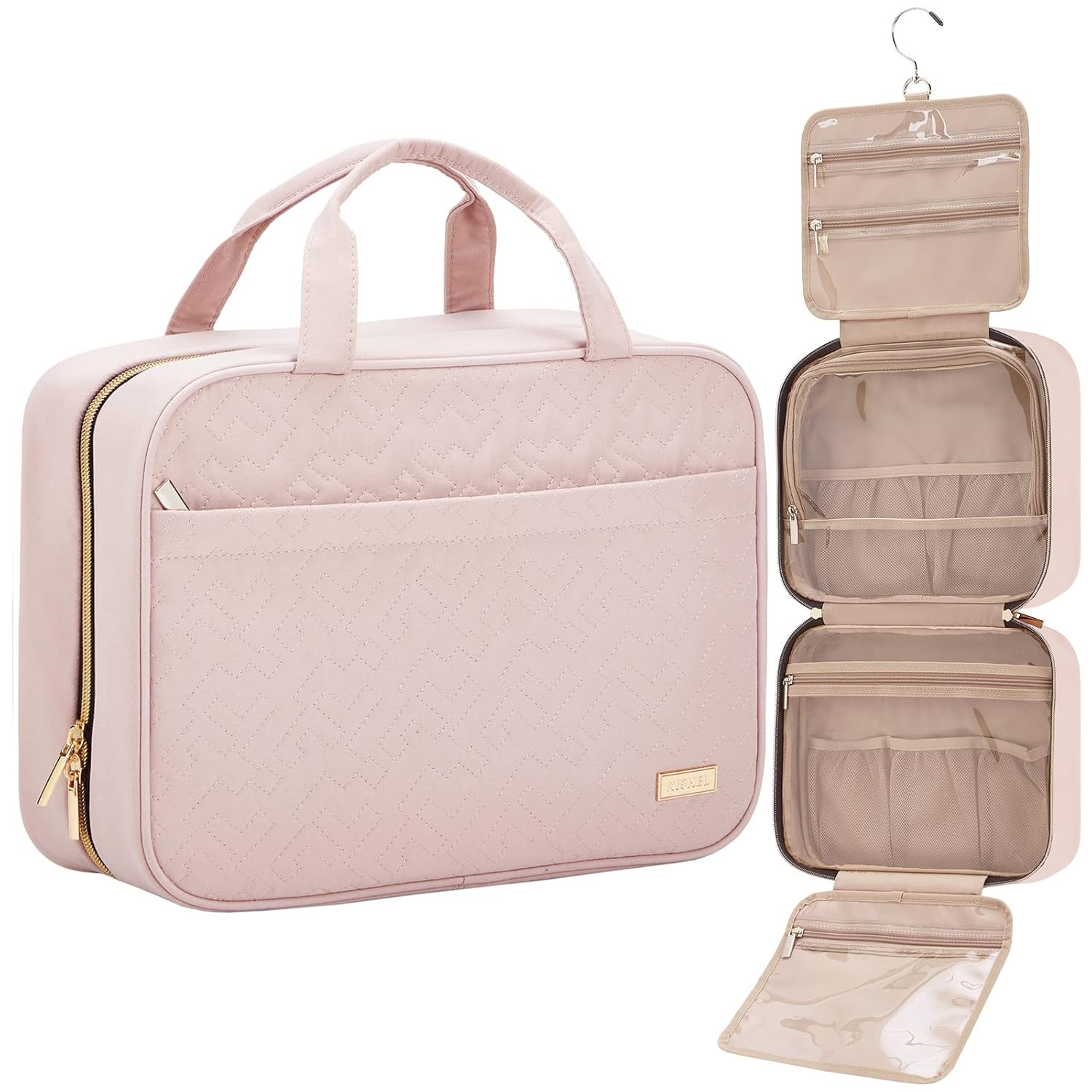 Pink Large Capacity Hanging Toiletry Bag for Women(30.5 x 22.5 x 12 cm)