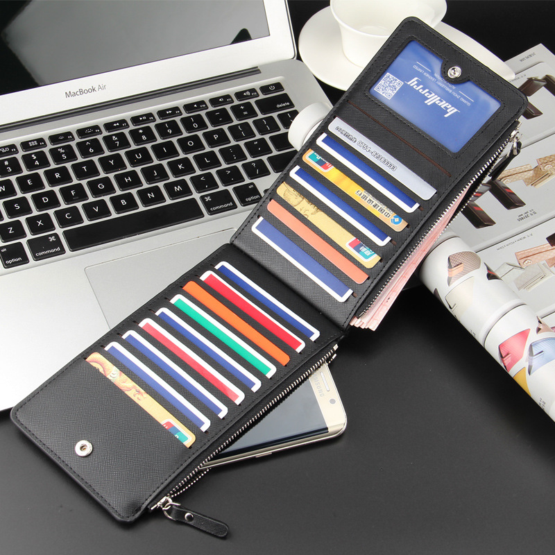 Black Men's Slim Long Bi-Fold Wallet - Multi-Card Holder & Credit Card view 2