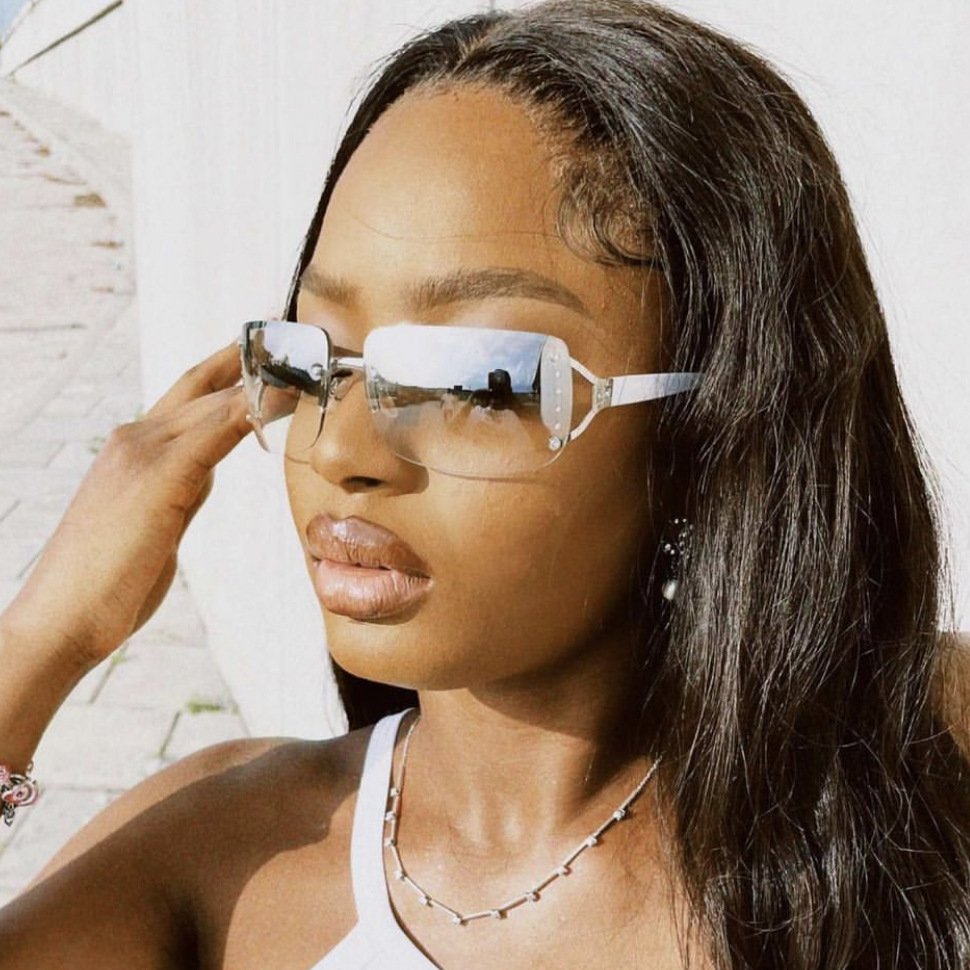Y2K Rimless Butterfly UV400 Sunglasses for Women(White/Silver Mirror) - Bling view 4