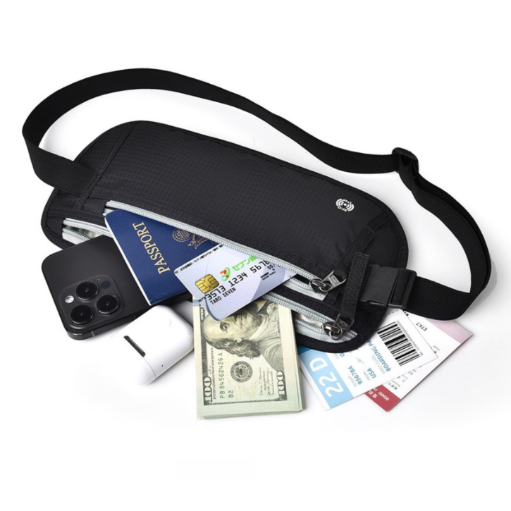 Black RFID Blocking Slim Anti-Theft Fanny Pack for Outdoor Travel - Hidden view 3