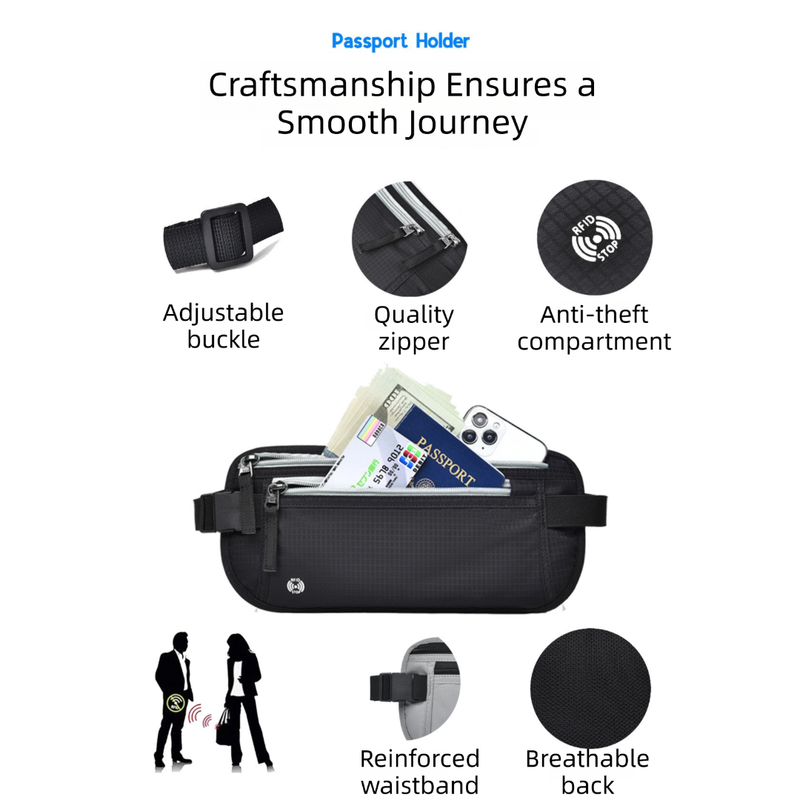 Dark Grey RFID Blocking Slim Anti-Theft Fanny Pack for Outdoor Travel - Hidden view 2