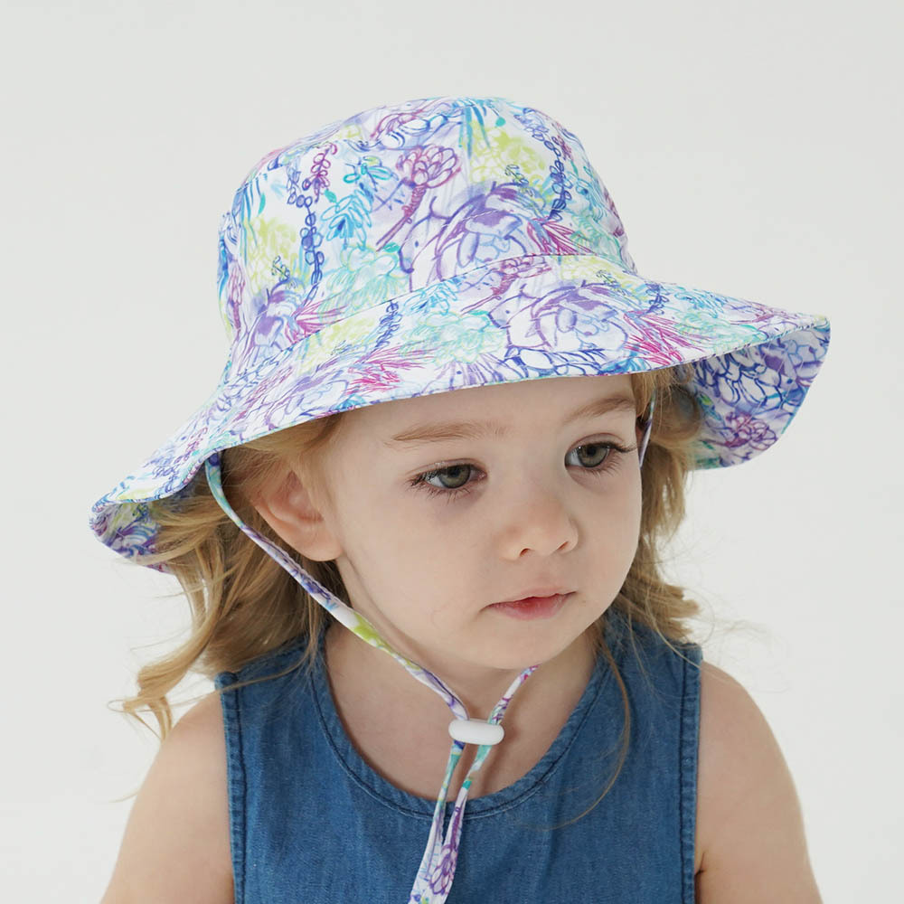 2-Pack Purple Flower Pattern Kids Sun Hat and Travel Beach Fisherman Cap(M view 2