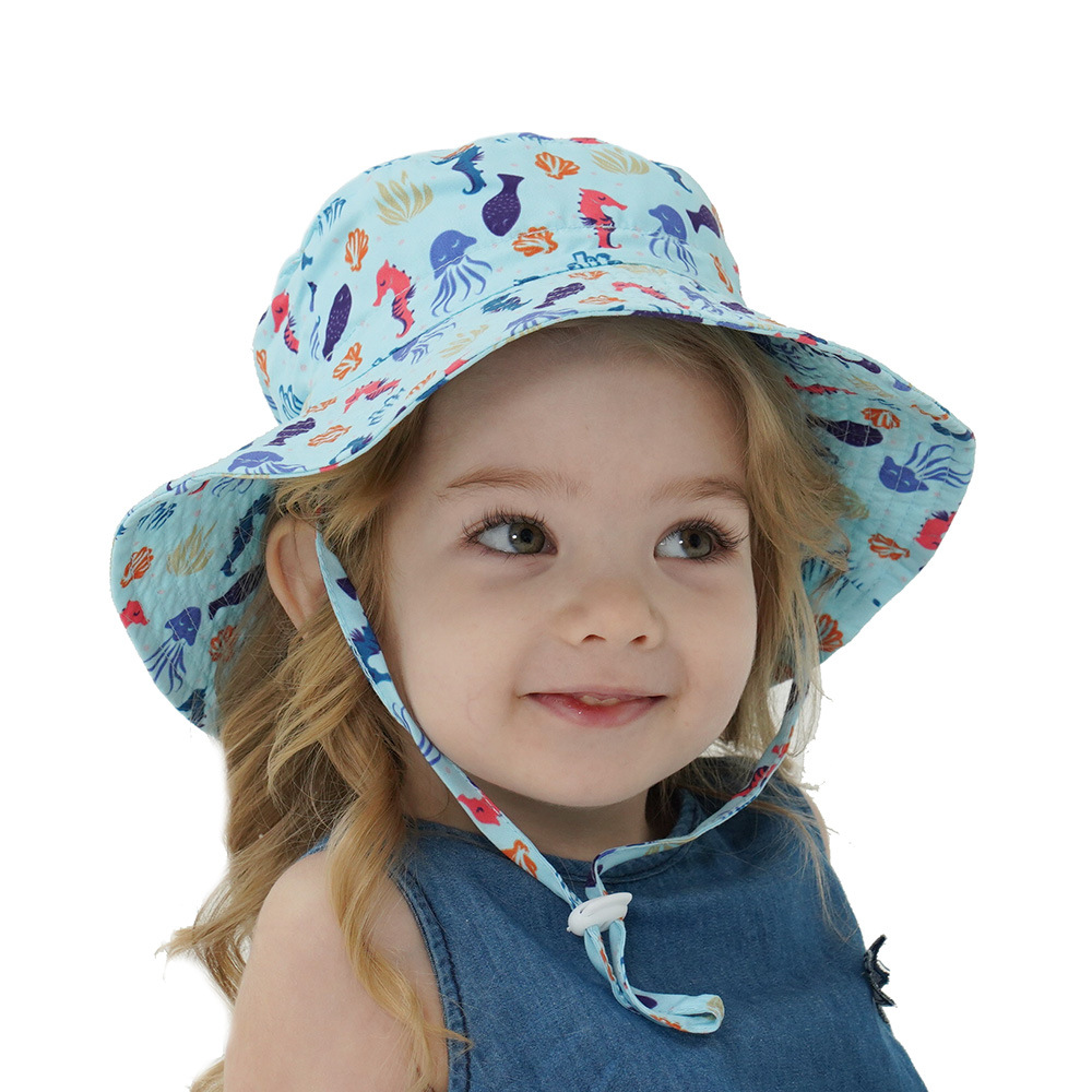 2-Pack Blue Seahorse Pattern Kids Sun Hat and Travel Beach Fisherman Cap(M view 3