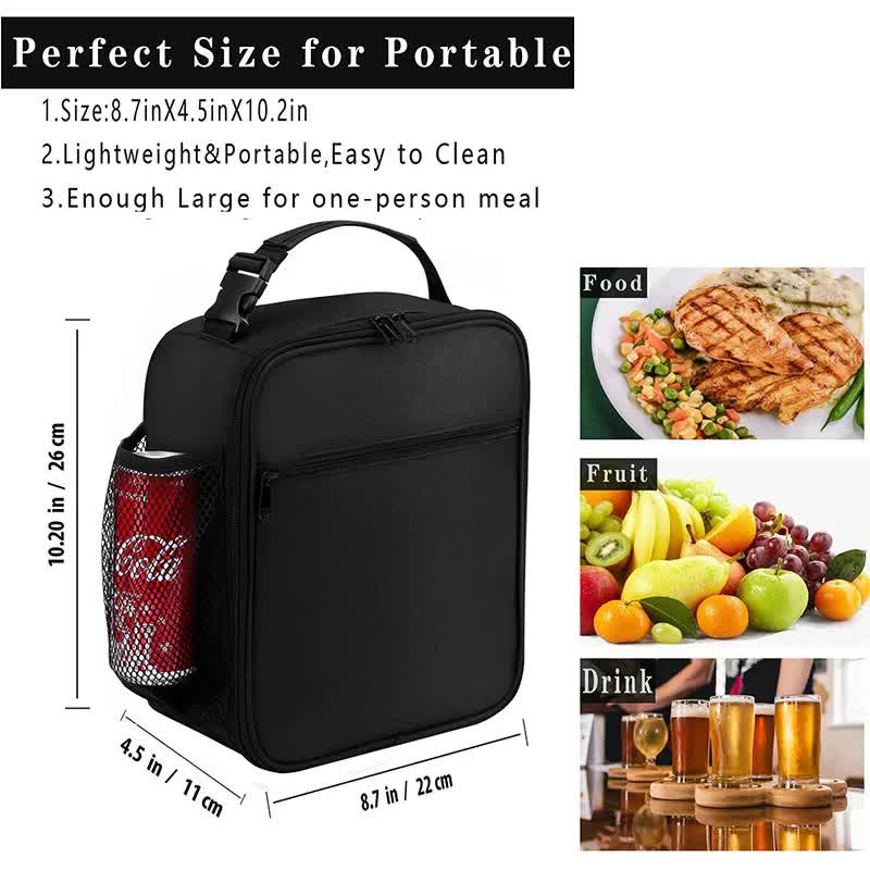 Black Portable Insulated Lunch Bag - Oxford Cloth Handheld Meal Prep Tote view 2