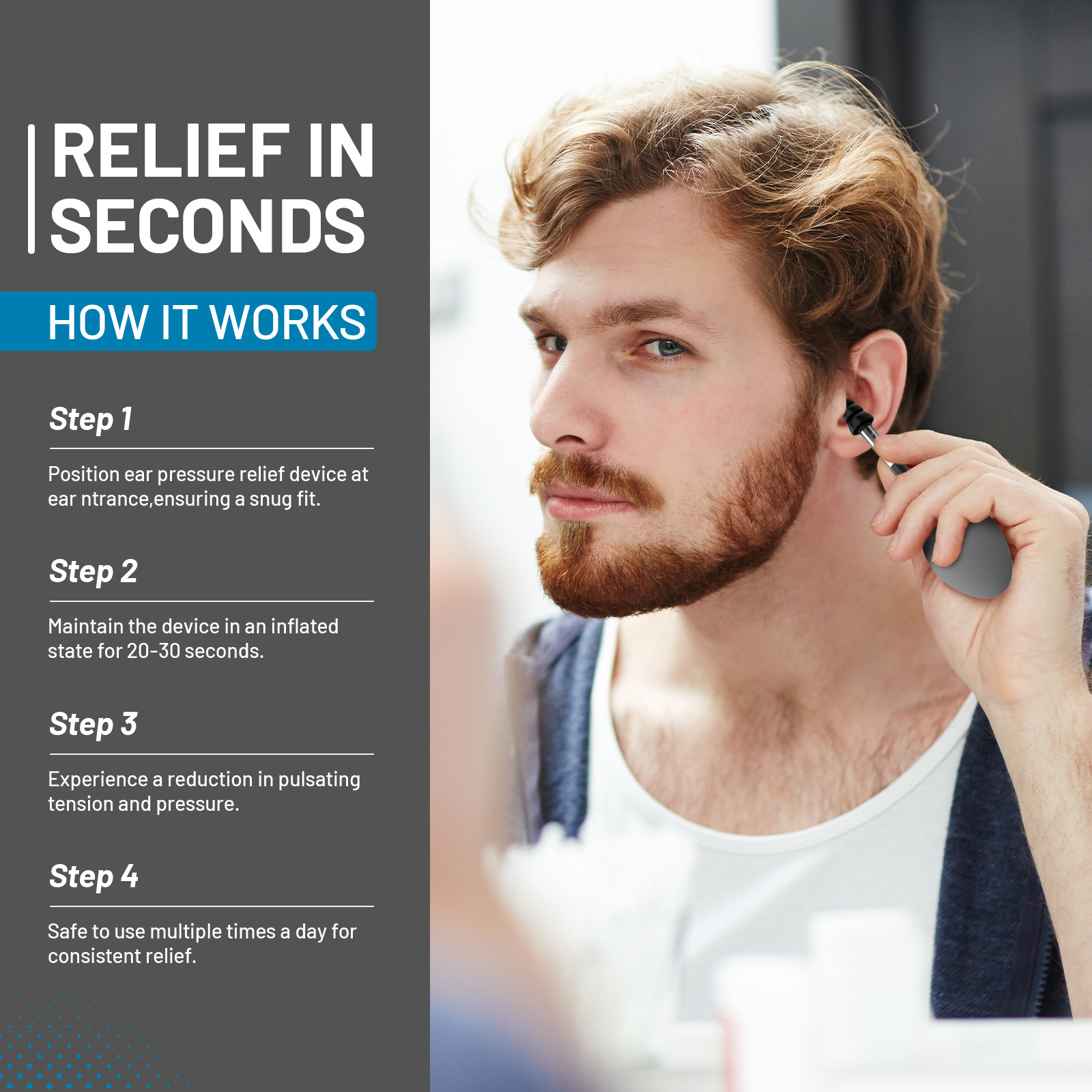 Grey Portable Manual Ear Massager - Natural Relief and Decompression Tool view 2