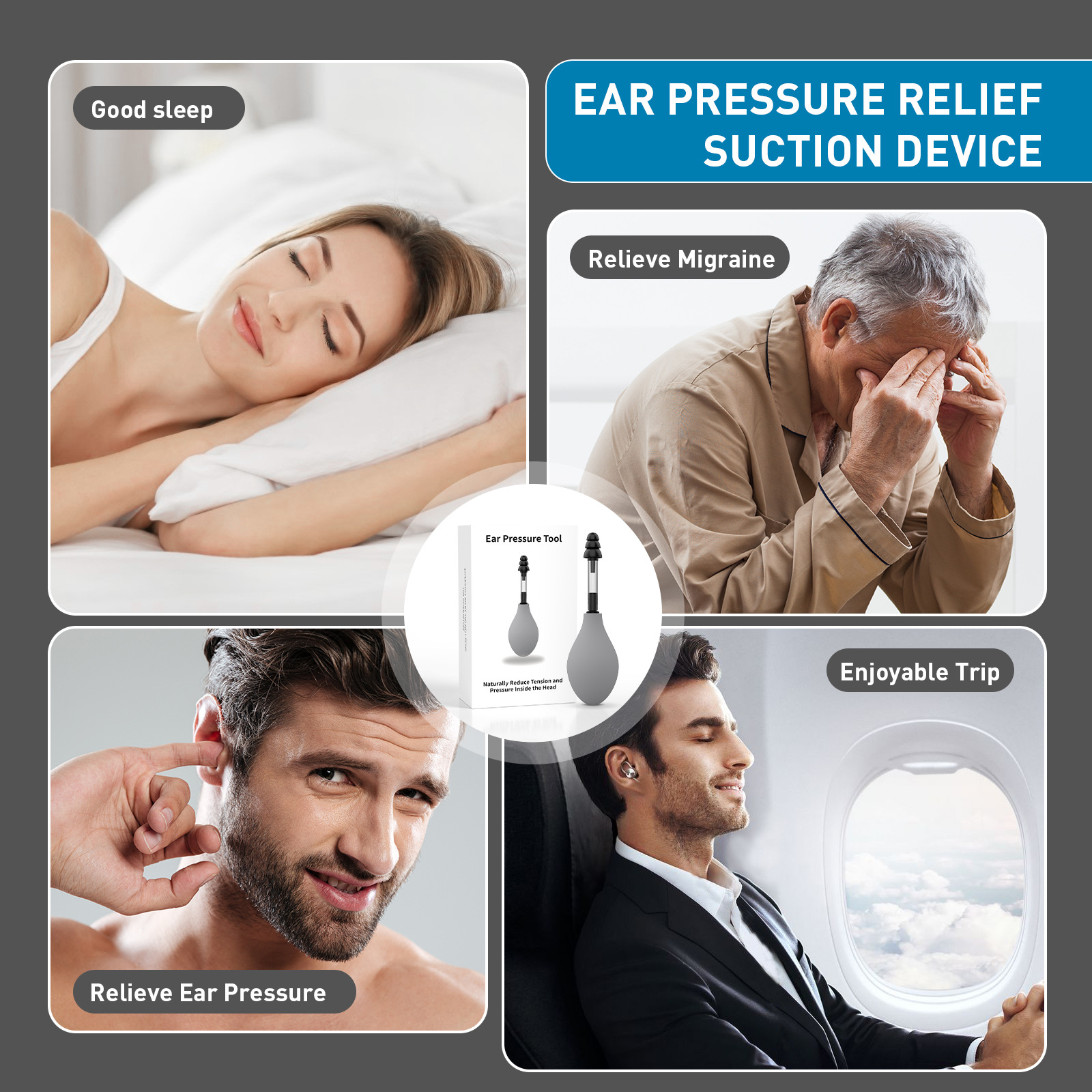 Black Portable Manual Ear Massager - Natural Relief and Decompression Tool view 4