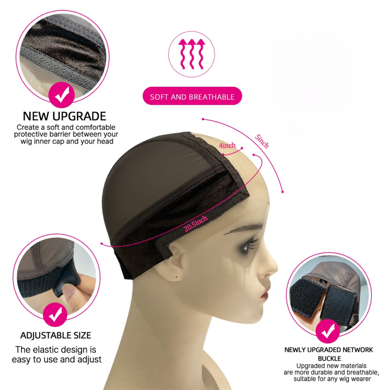 2-Pack Dark Brown U-Part Covered-Ear Wig Cap with 4x5 Inch Double Velvet Lace view 2