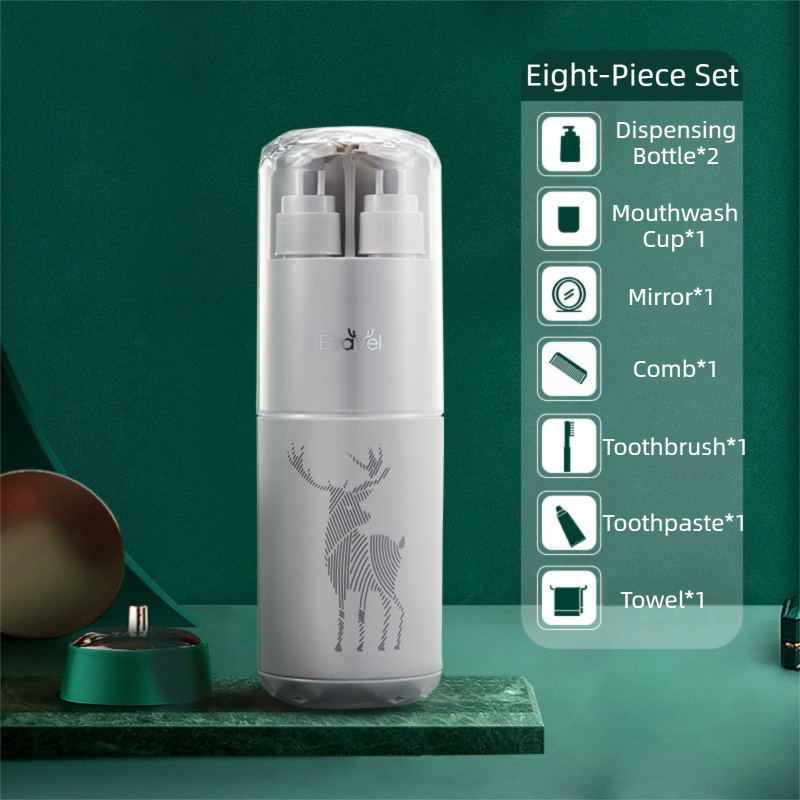 Grey Deluxe 8-in-1 Travel Toiletry Set - Portable All-in-One Toothbrush Holder