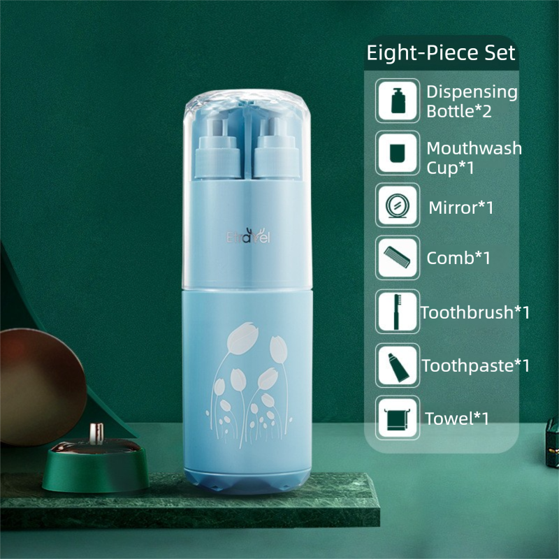 Blue Deluxe 8-in-1 Travel Toiletry Set - Portable All-in-One Toothbrush Holder