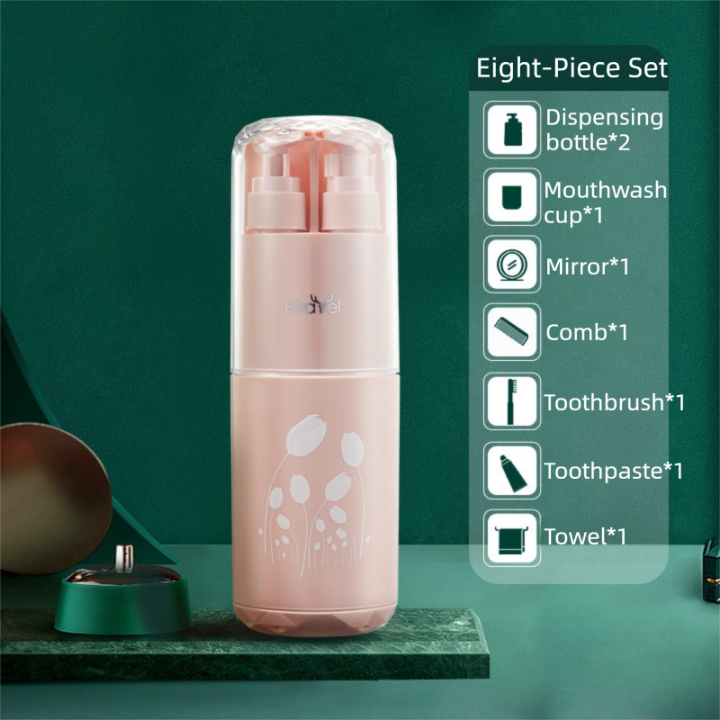 Pink Deluxe 8-in-1 Travel Toiletry Set - Portable All-in-One Toothbrush Holder