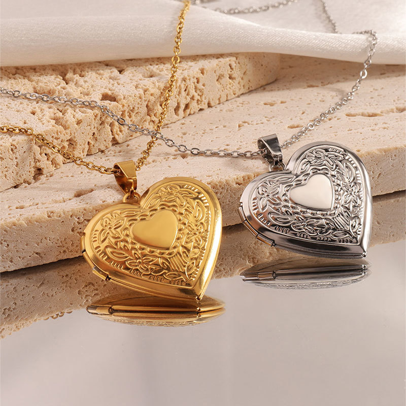 2-Pack Luxury Fading-Resistant Titanium Steel Heart Locket Necklace(Sliver & — image 1