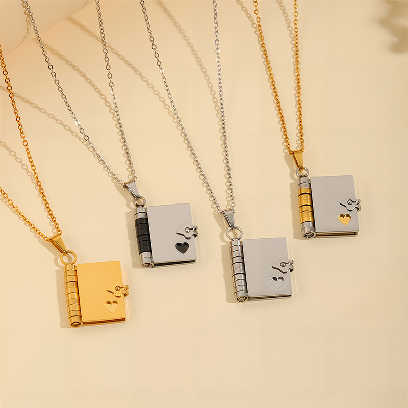Gold-Sliver Titanium Steel Fading-Resistant Envelope Locket Necklace view 3