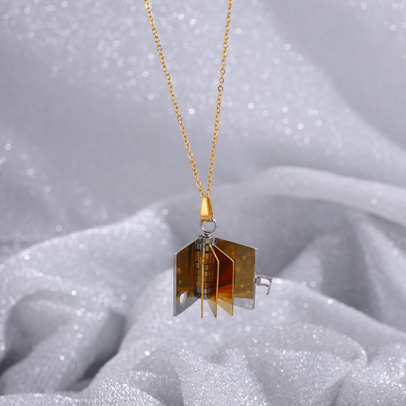Gold-Sliver Titanium Steel Fading-Resistant Envelope Locket Necklace view 4