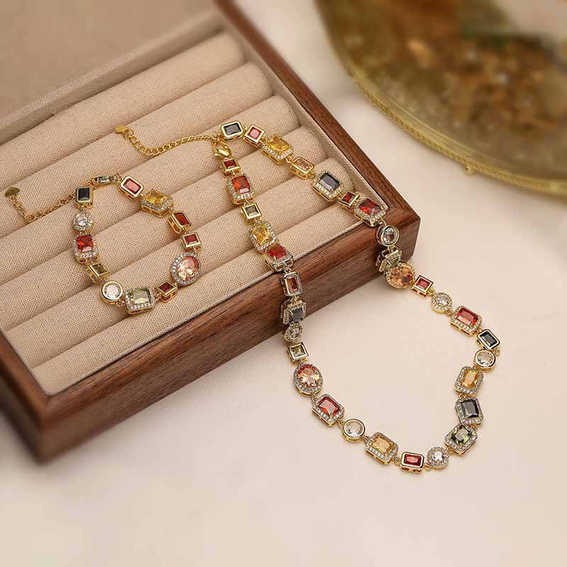 White-Gold Elegant Light Luxury Geometric Colorful Gemstone Bracelet (L view 2