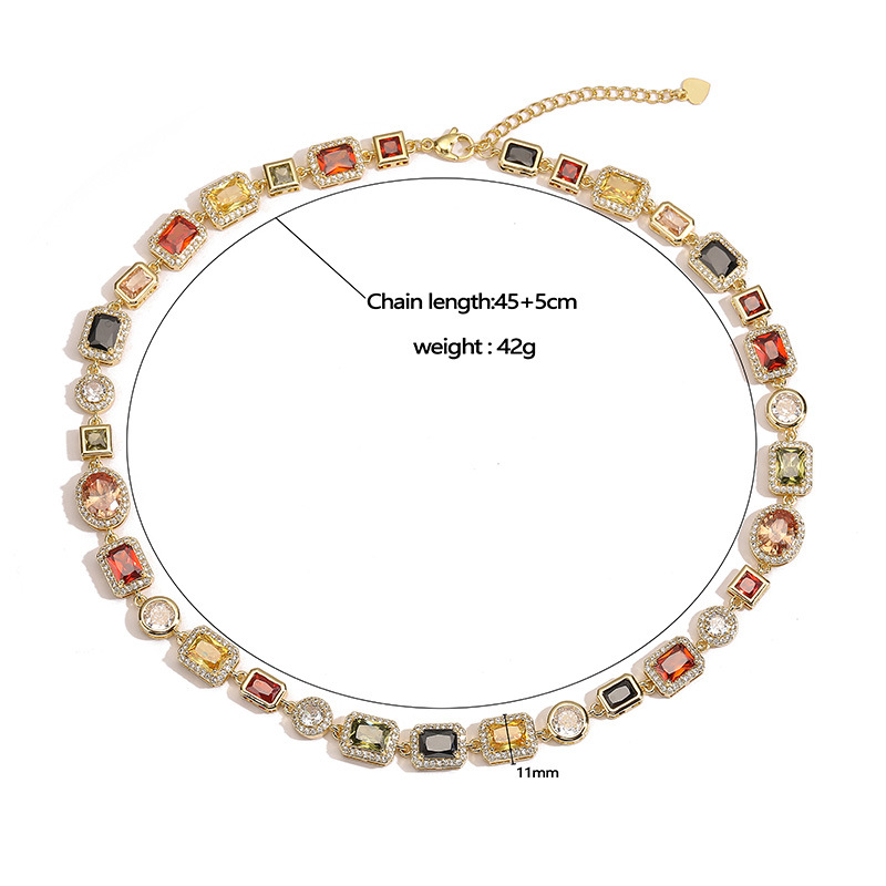 Gold Vintage Light Luxury Geometric Colorful Gemstone Choker Necklace (L view 3