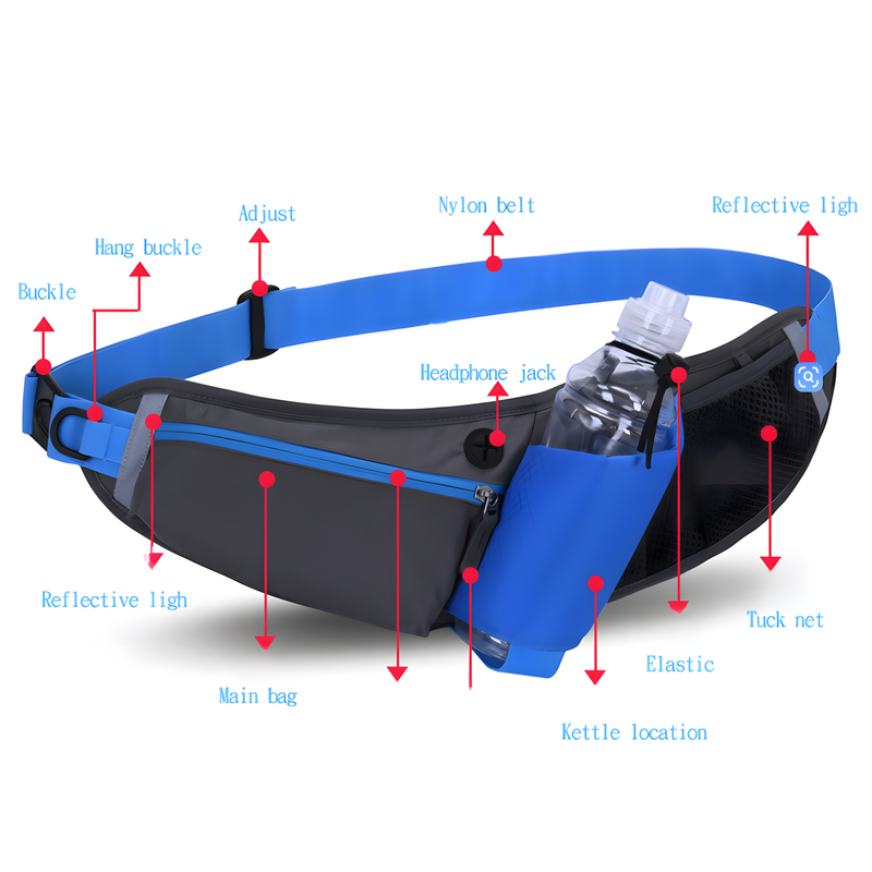 Red Adjustable Large Capacity Outdoor Sports Running Waist Pack(Waistline view 2