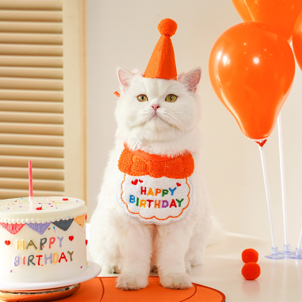4-Pack Adorable Pet Dog Cat Birthday Party Hat & Bib Set(Yellow & Orange) view 2